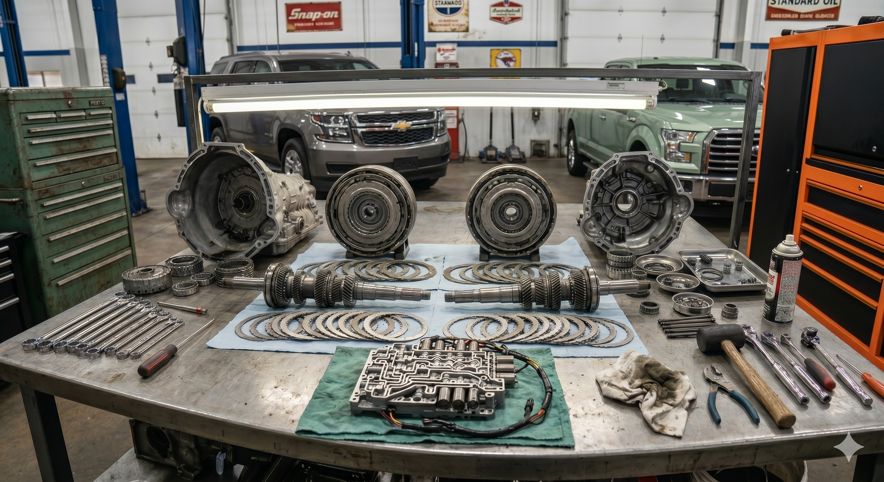 Full transmission teardown on workbench